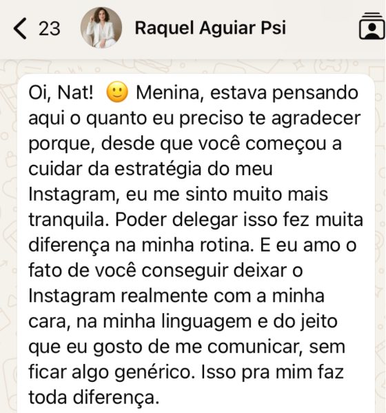 Depoimento de cliente psicóloga