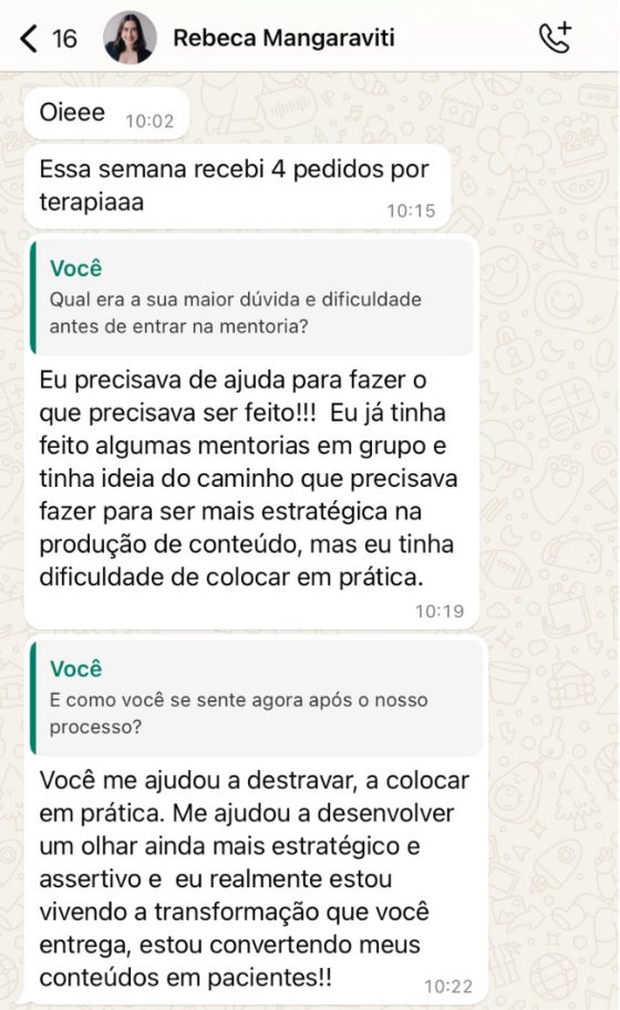 Depoimento de cliente psicóloga