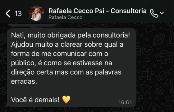 Depoimento de cliente psicóloga